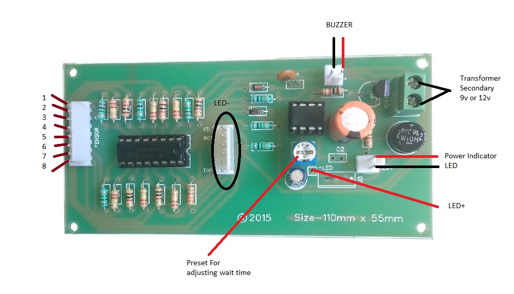 Connection Details of IC 555 water level indicator project