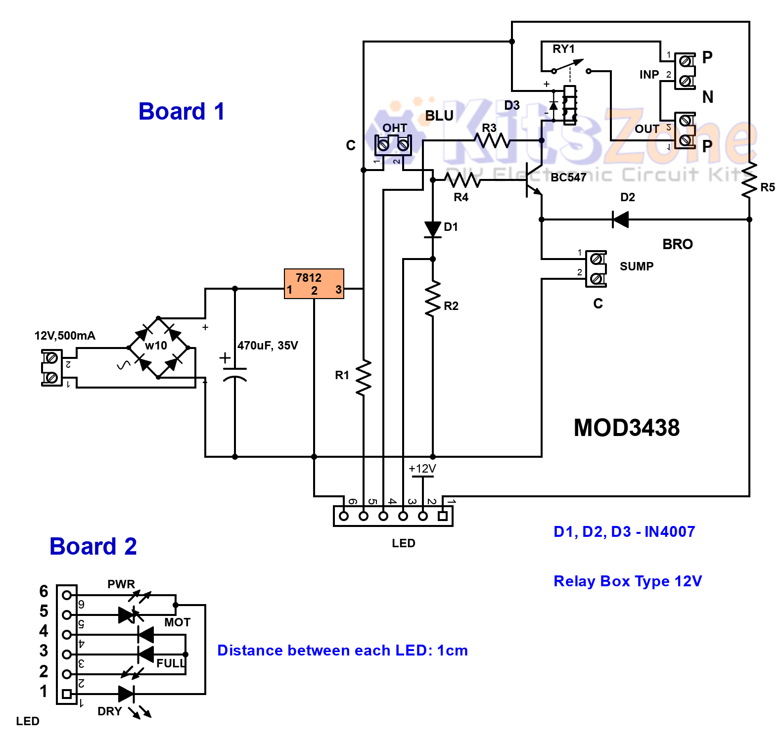 Water Level Controller Circuit Using Cable Float Switch