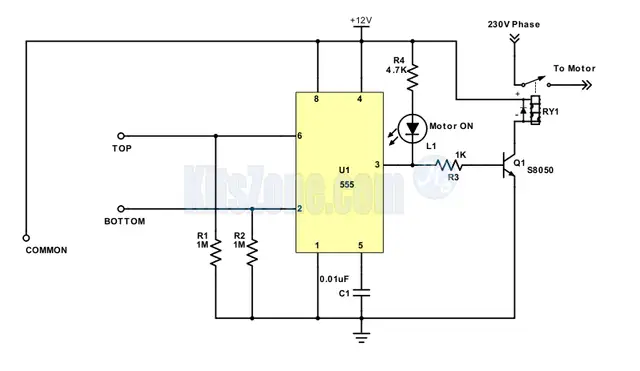 Automatic Water Level Controller Circuit Diagram Using 555 timer Ic For Overhead Tank