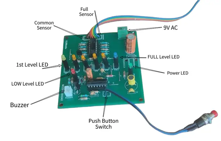 Water Level Indicator With Full And Empty Tank Alarm Prototype Connection Diagram